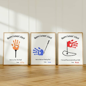 Set of 3 Father's Day Handprint Printable Art, Golf Dad Gift, Papa Gift, DIY Craft Bundle, Personalized Kid Gift, Custom Toddler Art