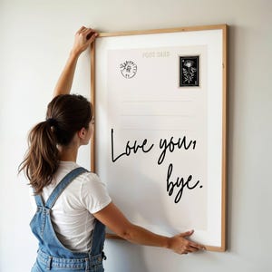 Love You Bye, Vintage Postcard Poster, Trendy Quote Print, Retro Apartment Aesthetic, Romantic Wall Art, Cute Entry Decor, Digital Download