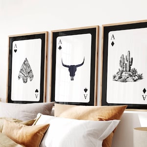 Western Playing Card Poster, Retro Gothic Cowboy Print, Modern Southwestern Decor, Trendy Cowgirl, Yallternative, Set of 3, Digital Print