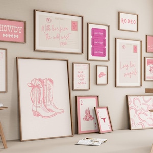 Coquette Cowgirl Gallery Prints, Girly Western Wall Art, Trendy Country Poster, for Pink Cowgirl Dorm Decor, Set of 15, Digital Download