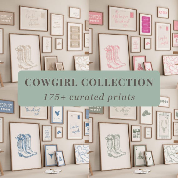 MEGA Cowgirl Gallery Set of 175+ Prints, Girly Western Wall Art for Dorm Decor, Digital Download