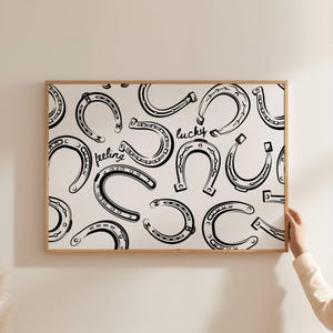 Horseshoe Wall Art, Lucky Cowgirl Western Print, Girly Country Poster, Trendy Dorm Decor, Apartment Aesthetic, Set of 15 Digital Download