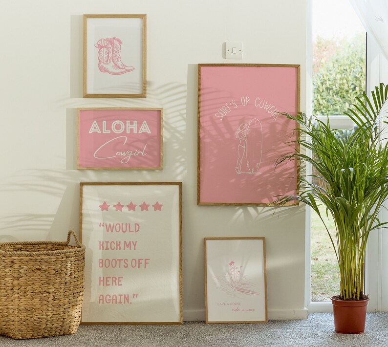 Coastal Cowgirl Gallery Set of 15 Prints, Beachy Western Wall Art for Pink Dorm Decor, Digital Download image 3