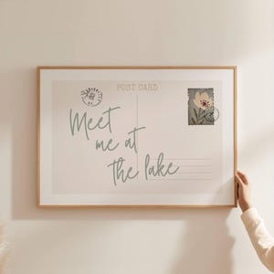 Meet Me At The Lake Postcard Poster, Summer Print, Trendy Wall Art, Girly Aesthetic, Lake House Decor, Cute Cabin Artwork, Digital Download