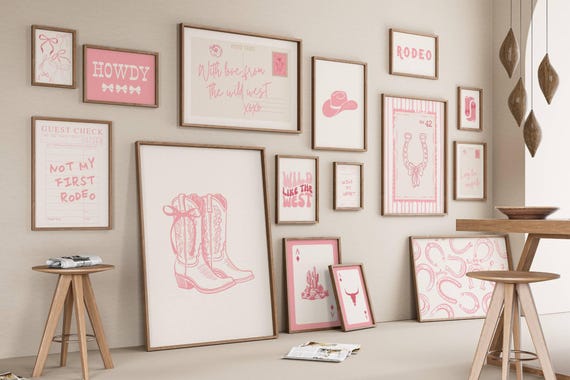 Coquette Cowgirl Gallery Set of 15 Prints, Girly Western Wall Art for Pink Dorm Decor, Digital Download