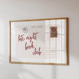 Book Club Print, Trendy Reading Corner, Vintage Postcard Poster, Horizontal Wall Art, Retro Book Lover Gift, Library Decor, Digital Download