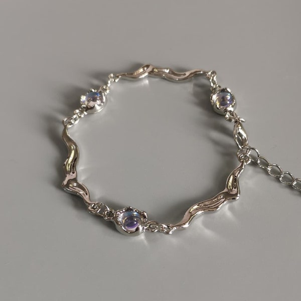 Silver Irregular Crystal bracelet , Y2K Aesthetic ALT, Gothic Grunge Korean bracelet ,Metal Liquid Jewelry for a Cute & Edgy