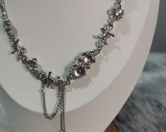 Zilveren Crystal Star Choker kettingen, Y2K esthetische futuristische, gotische grunge Koreaanse hemelse kettingen, metalen sieraden voor een leuke en edgy look