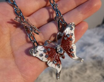 Silver Floral Butterfly Star Drop Necklace, Coquette crystal Pendent Y2K Punk Grunge Loop Chain Necklace - 00s, 2000s Alt Statement choker