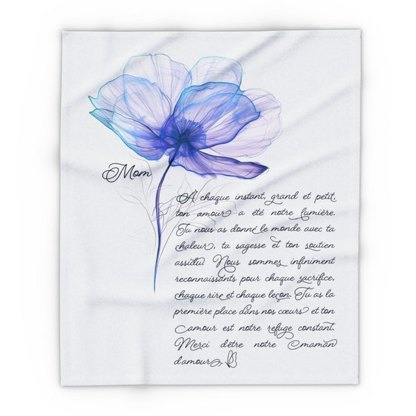 Couverture en Polaire Bleue pour Maman, Message Touchant Personnalisé, Accessoire Confortable pour la Maison