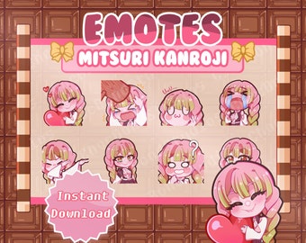 Demon Slayer Mitsuri Kanroji 8 Emotes-pakket voor Discord, Twitch en YouTube, schattig