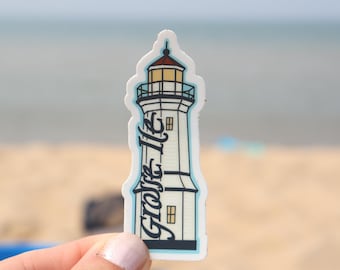 Grosse Ile Lighthouse Vinyl Sticker: Michigan Island Art