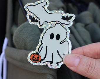 Michigan Ghost Vinyl Sticker: Glittery Halloween Car Decal