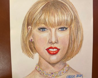 Taylor Swift - hand drawn portrait. Colored Pencil drawing from a photo.