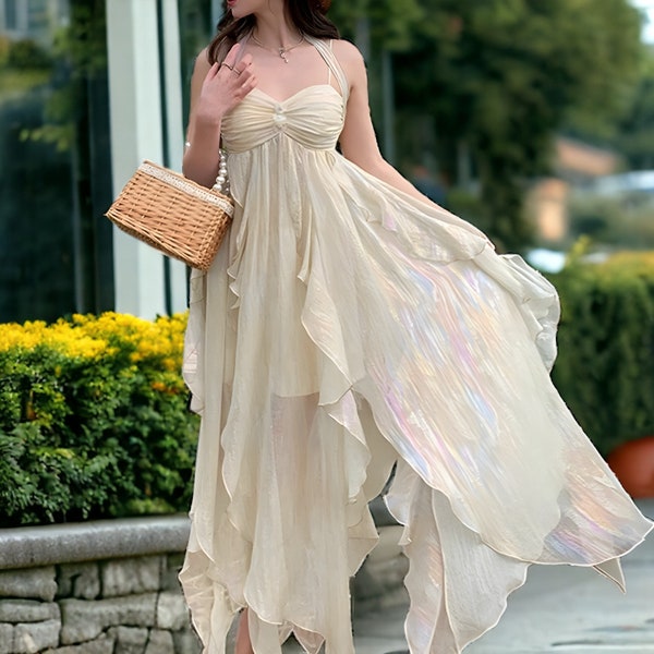 Fairy Dress- French Fairy - Vintage Dress, Lightweight and Soft Material, Satin Dress, Fairy Dress, Milkmaid Dress, Prom Dress, cottagecare