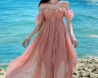 Robe de fée rose - Robe d’été - Robe de fée- Français Fée - robe vintage, matière légère et douce, robe de plage, robe de fée,