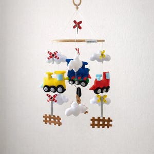 Handmade Felt Train Baby Mobile | Nursery Decor | Neutral Baby Room Hanging | Gift for Baby Shower