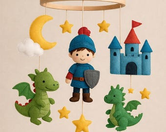 Prinz & Drache Filz Baby Mobile - Handgemachte Kinderzimmer Dekoration - Fantasy Thema Krippe Mobile - Babyparty Geschenk