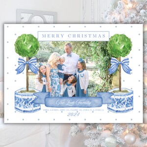 Aquarell Grandmillennial Blue Bitty Dots Chinoiserie Weihnachtskartenvorlage - Sofortiger Download - Bearbeitbare Karte - Weihnachtsschnitt