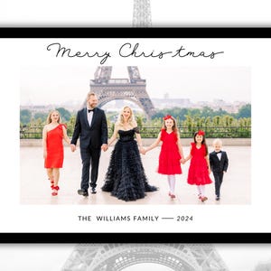 Modelo de cartão de Natal parisiense minimalista preto e branco - Download instantâneo - Cartão editável - Natal parisiense
