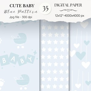 Blue Cute Baby Digital Paper Pack- 35 Nursery Baby Scrapbook Junk Journal Papers-Seamless Patterns- Digital Background-Watercolor Paper| 61