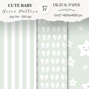 Green Cute Baby Digital Paper Pack- 37 Nursery Baby Scrapbook Junk Journal Papers-Seamless Patterns- Digital Background-Watercolor Paper| 63
