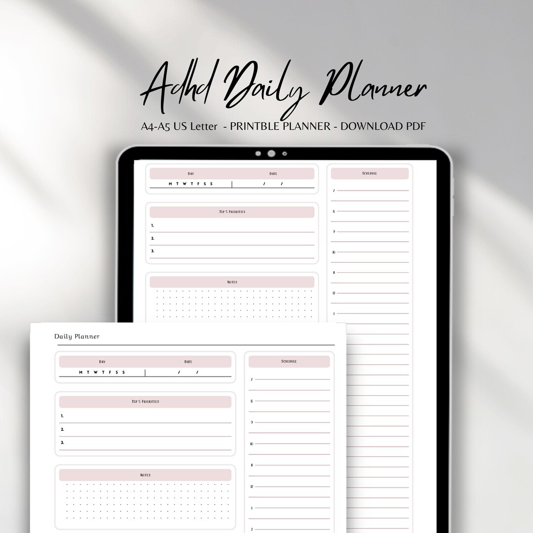 Printable Daily Planner | Undated ADHD To-do List & Schedule Page| A4 ...