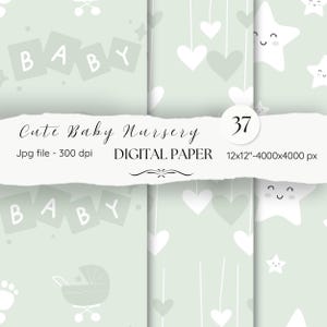 Green Cute Baby Digital Paper Pack- 37 Nursery Baby Scrapbook Junk Journal Papers-Seamless Patterns- Digital Background-Watercolor Paper| 63