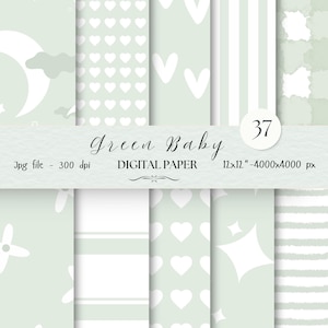 Green Cute Baby Digital Paper Pack- 37 Nursery Baby Scrapbook Junk Journal Papers-Seamless Patterns- Digital Background-Watercolor Paper| 63