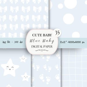 Blue Cute Baby Digital Paper Pack- 35 Nursery Baby Scrapbook Junk Journal Papers-Seamless Patterns- Digital Background-Watercolor Paper| 61