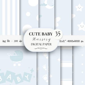 Blue Cute Baby Digital Paper Pack- 35 Nursery Baby Scrapbook Junk Journal Papers-Seamless Patterns- Digital Background-Watercolor Paper| 61