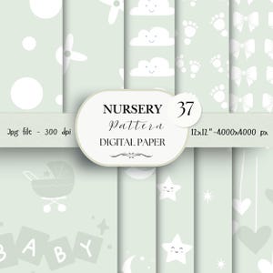 Green Cute Baby Digital Paper Pack- 37 Nursery Baby Scrapbook Junk Journal Papers-Seamless Patterns- Digital Background-Watercolor Paper| 63
