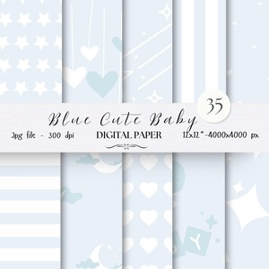 Blue Cute Baby Digital Paper Pack- 35 Nursery Baby Scrapbook Junk Journal Papers-Seamless Patterns- Digital Background-Watercolor Paper| 61