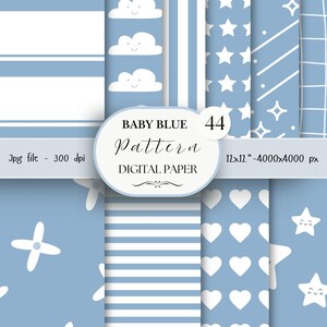Blue Cute Baby Digital Paper Pack- 44 Nursery Baby Scrapbook Junk Journal Papers-Seamless Patterns- Digital Background-Watercolor Paper| 64