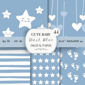 Blue Cute Baby Digital Paper Pack- 44 Nursery Baby Scrapbook Junk Journal Papers-Seamless Patterns- Digital Background-Watercolor Paper| 64
