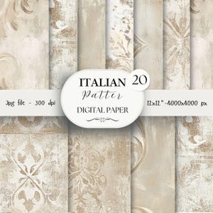 Tuscan Beige Digital Paper Pack- 20 Italian Scrapbook Junk Journal Papers -Seamless Patterns - Digital Background - Watercolor Paper Set| 36