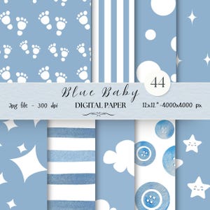 Blue Cute Baby Digital Paper Pack- 44 Nursery Baby Scrapbook Junk Journal Papers-Seamless Patterns- Digital Background-Watercolor Paper| 64
