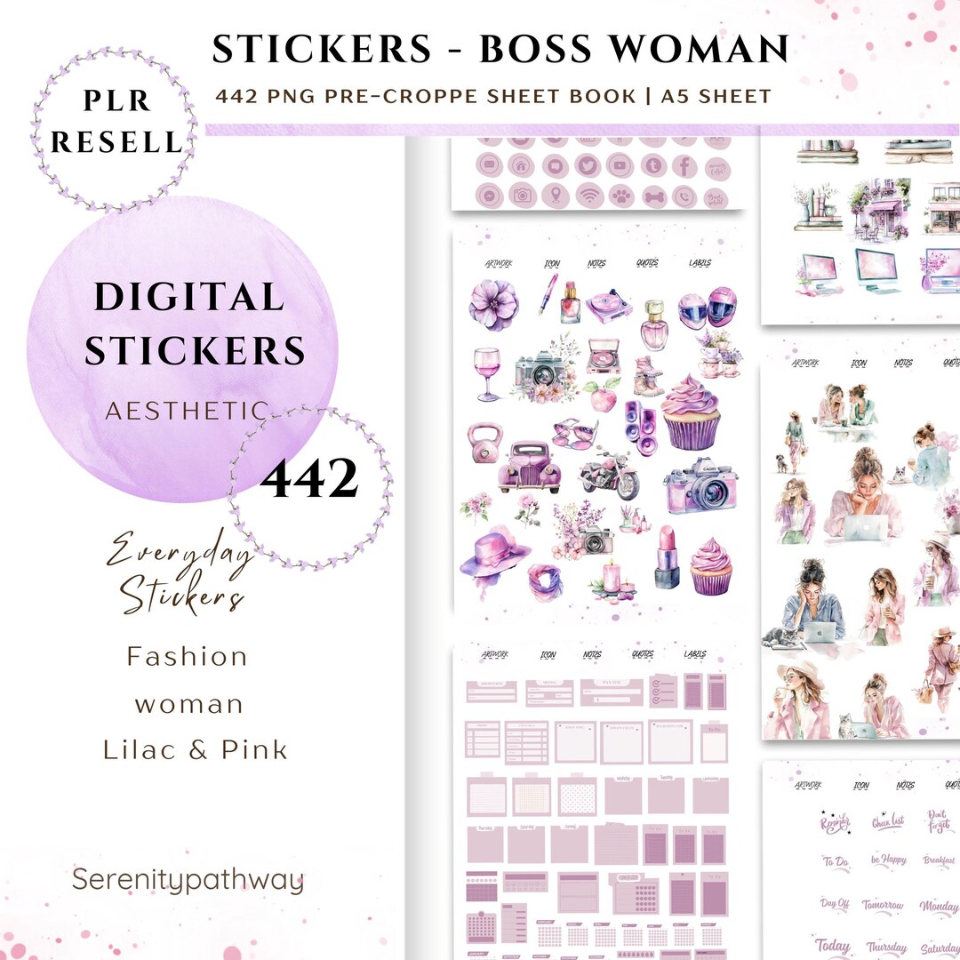 442 Lilac Boss Woman Sticker Sheets| PLR Digital Stickers|pre Cropped ...