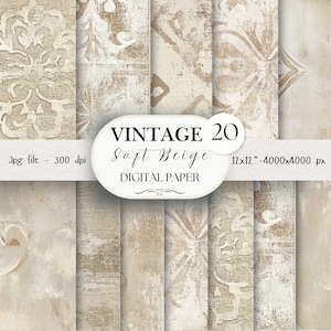 Italian Digital Paper Pack- 20 Soft Beige Scrapbook Junk Journal Papers -Seamless Patterns - Digital Background - Watercolor Paper Set| 36
