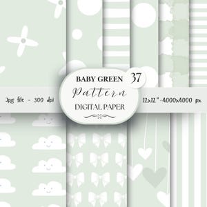 Green Cute Baby Digital Paper Pack- 37 Nursery Baby Scrapbook Junk Journal Papers-Seamless Patterns- Digital Background-Watercolor Paper| 63