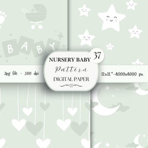 Green Cute Baby Digital Paper Pack- 37 Nursery Baby Scrapbook Junk Journal Papers-Seamless Patterns- Digital Background-Watercolor Paper| 63