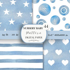 Blue Cute Baby Digital Paper Pack- 44 Nursery Baby Scrapbook Junk Journal Papers-Seamless Patterns- Digital Background-Watercolor Paper| 64