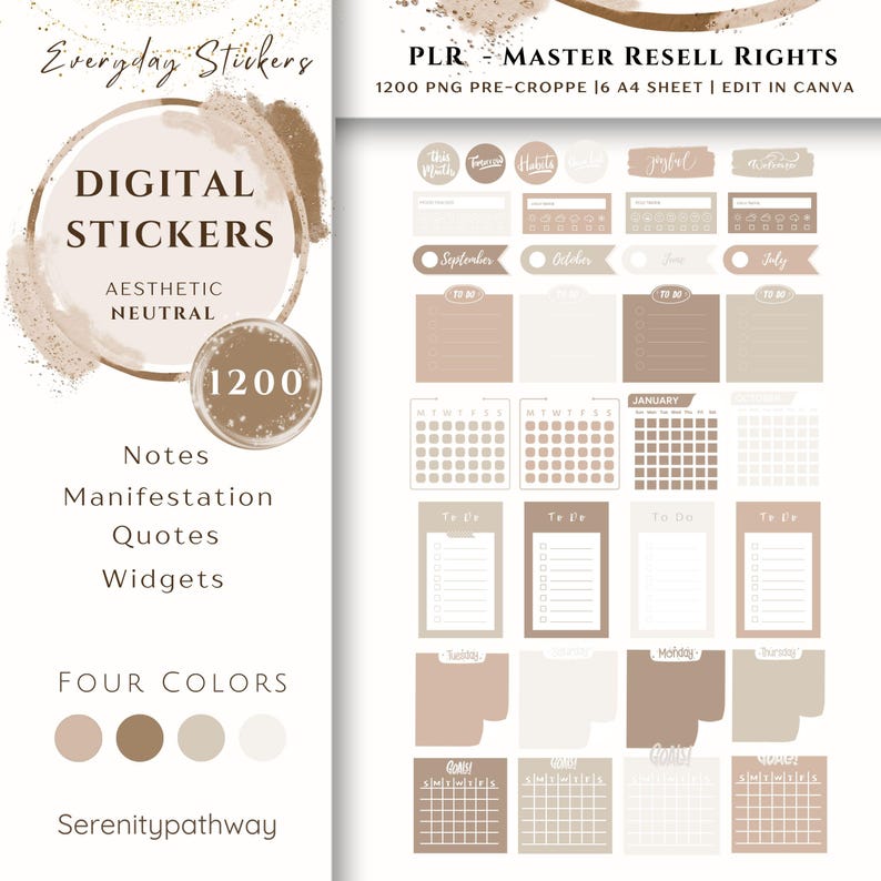 Everyday Digital Stickers, PLR Master Resell Rights |1200 Aesthetic ...