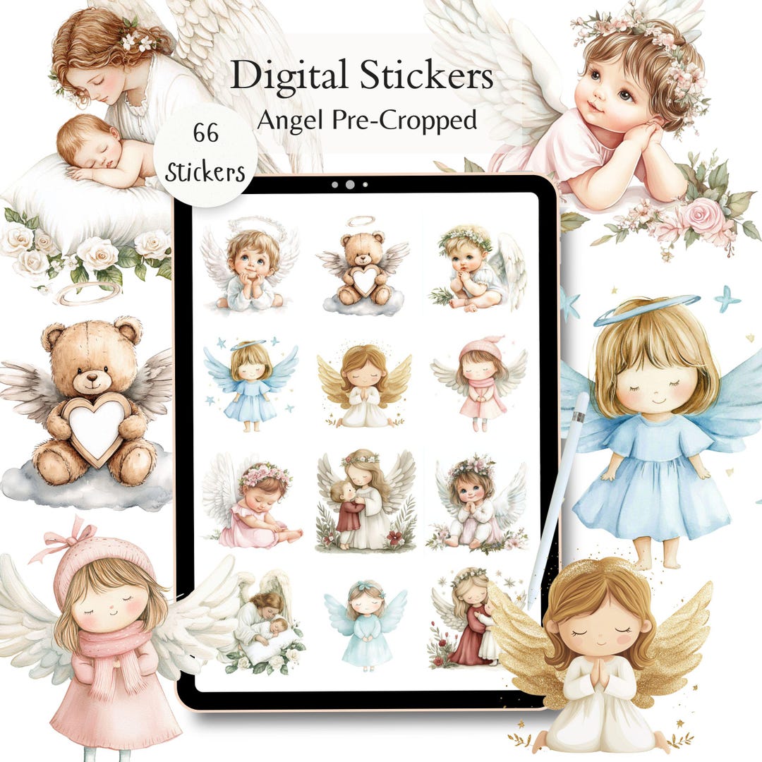 Guardian Angel Digital Stickers|66 Cute Angel Stickers Sheets| First ...