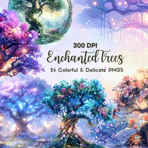Árvores Encantadas Clipart PNG para download e uso comercial. Clipart de Conto de Fadas, Gráficos de Fantasia para impressão, Scrapbooking e Junk Journal