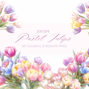 Aquarel pastel tulpen clipart-bloemen clipart-bruiloft clipart-instant download pdf voor commercieel gebruik, scrapbooking en ambachten.