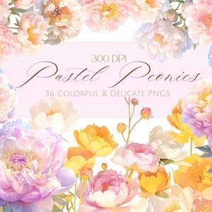 Aquarell Pastell Pfingstrosen Clipart - Blumen Clipart - Hochzeitscliparts - Hochzeitseinladung - Sofortdownload PNG - 300 DPI