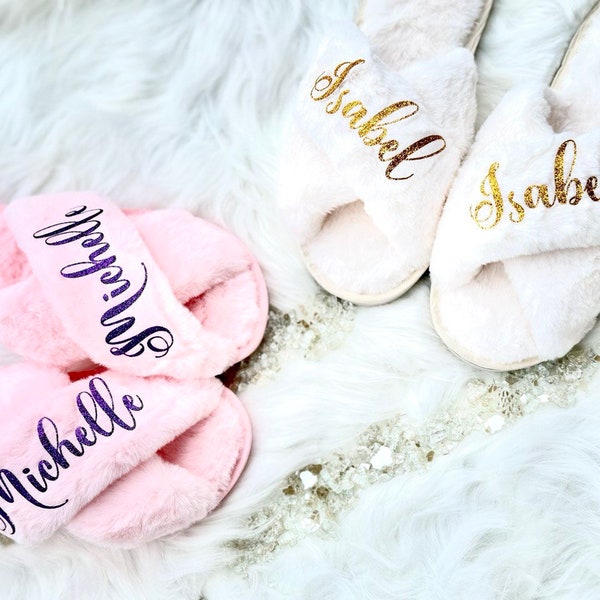 Fluffy Bride Bridesmaid Slippers for Bachelorette Party Gifts Gift for Her  Proposal Bridal Shower Bridal Party