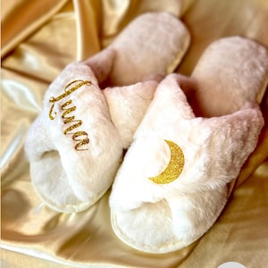 Customized Fluffy Slippers  Bridesmaid Slippers for Bachelorette Party Gifts for Mom Birthday Party Gifts Wedding Slippers Personalized Gift