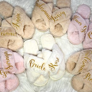 Customized Fluffy Slippers Personalized gifts Slippers for Women Gifts for her Bridesmaid gifts Bachelorette Party Blue Slippers
